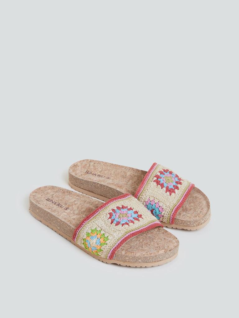 LUNA BLU Multicolour Crochet Artisanal Slides